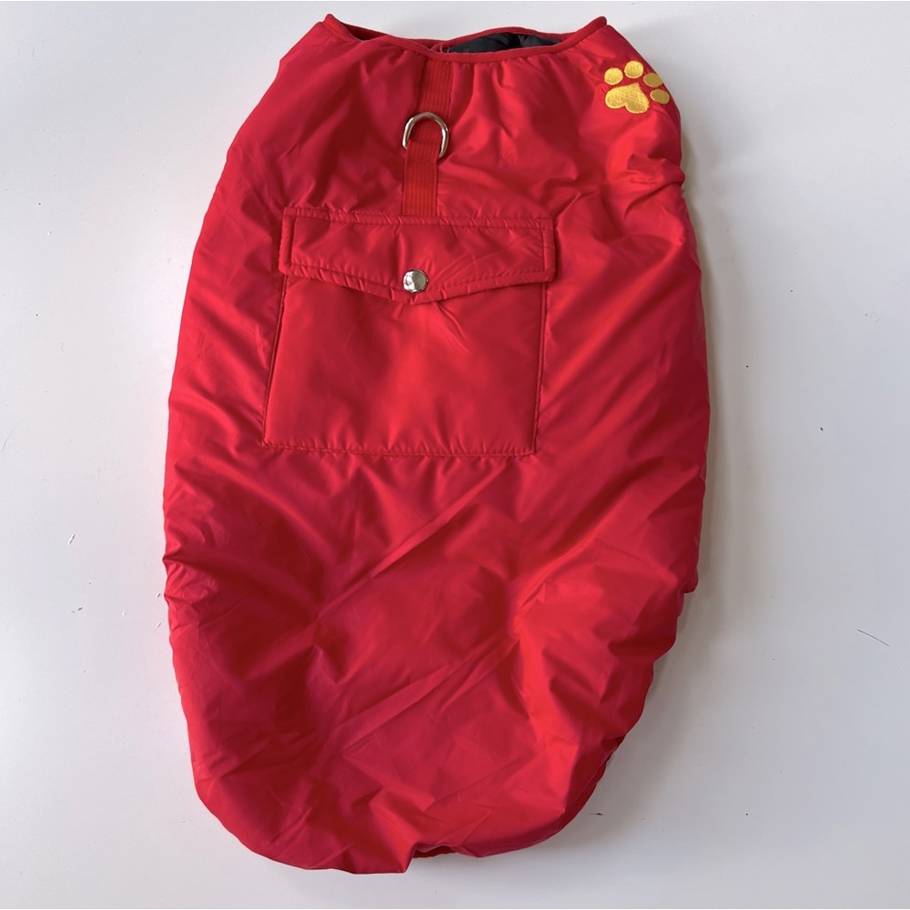 Sportwear Red/Black Winter Dog Jacket w pocket & embroidered Paw Print, Sz M